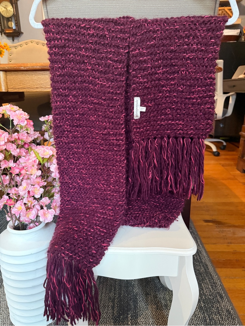 Aeropostale Plum Knit Fringe Scarf